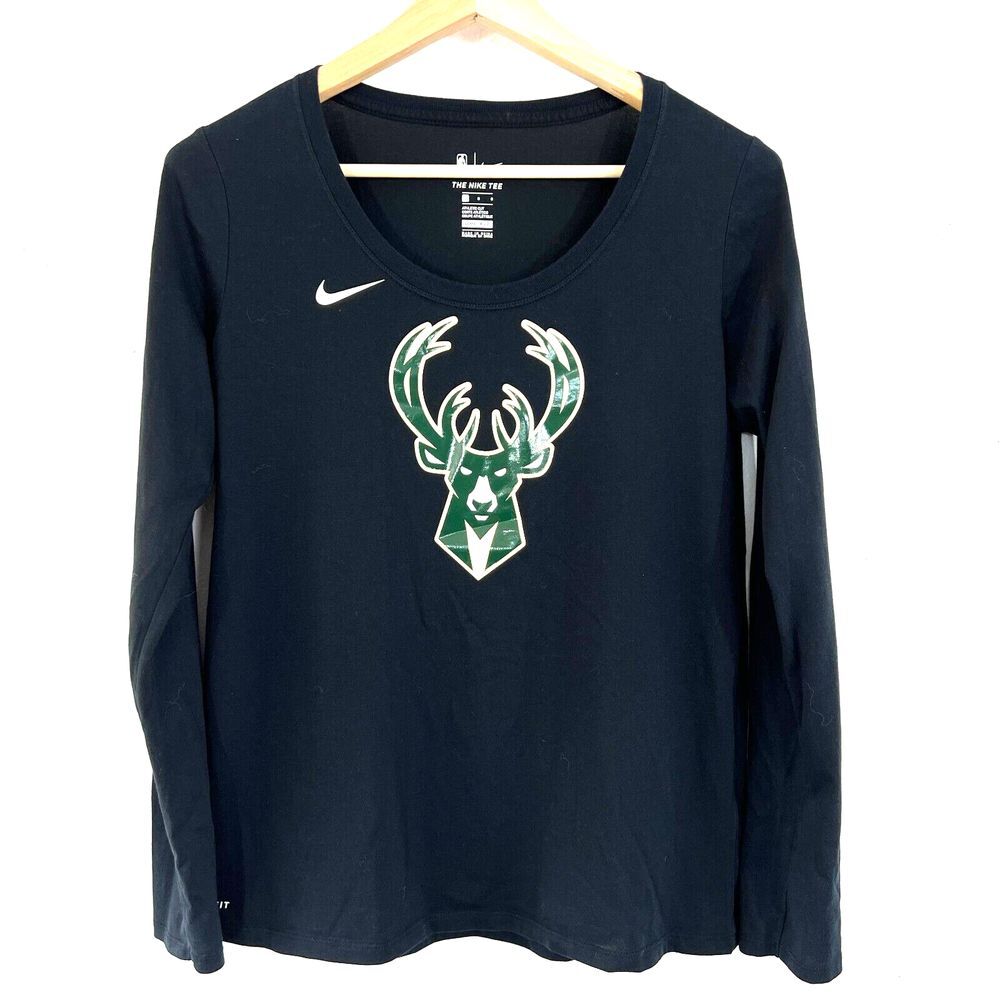 The Nike Tee Athletic Cut Dri-Fit Shirt Mens Large Milwaukee Bucks Long Sleeve
